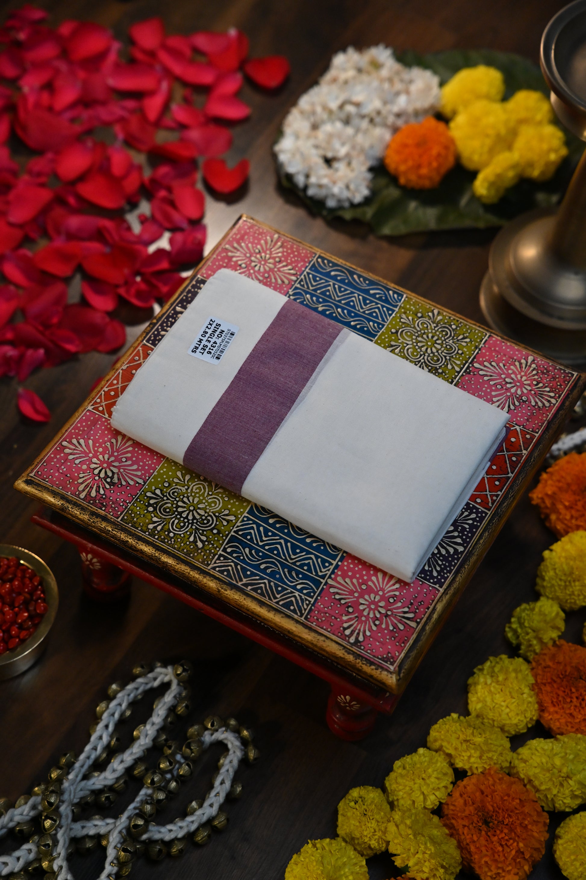 Dusty Rose Solid Border Set Mundu