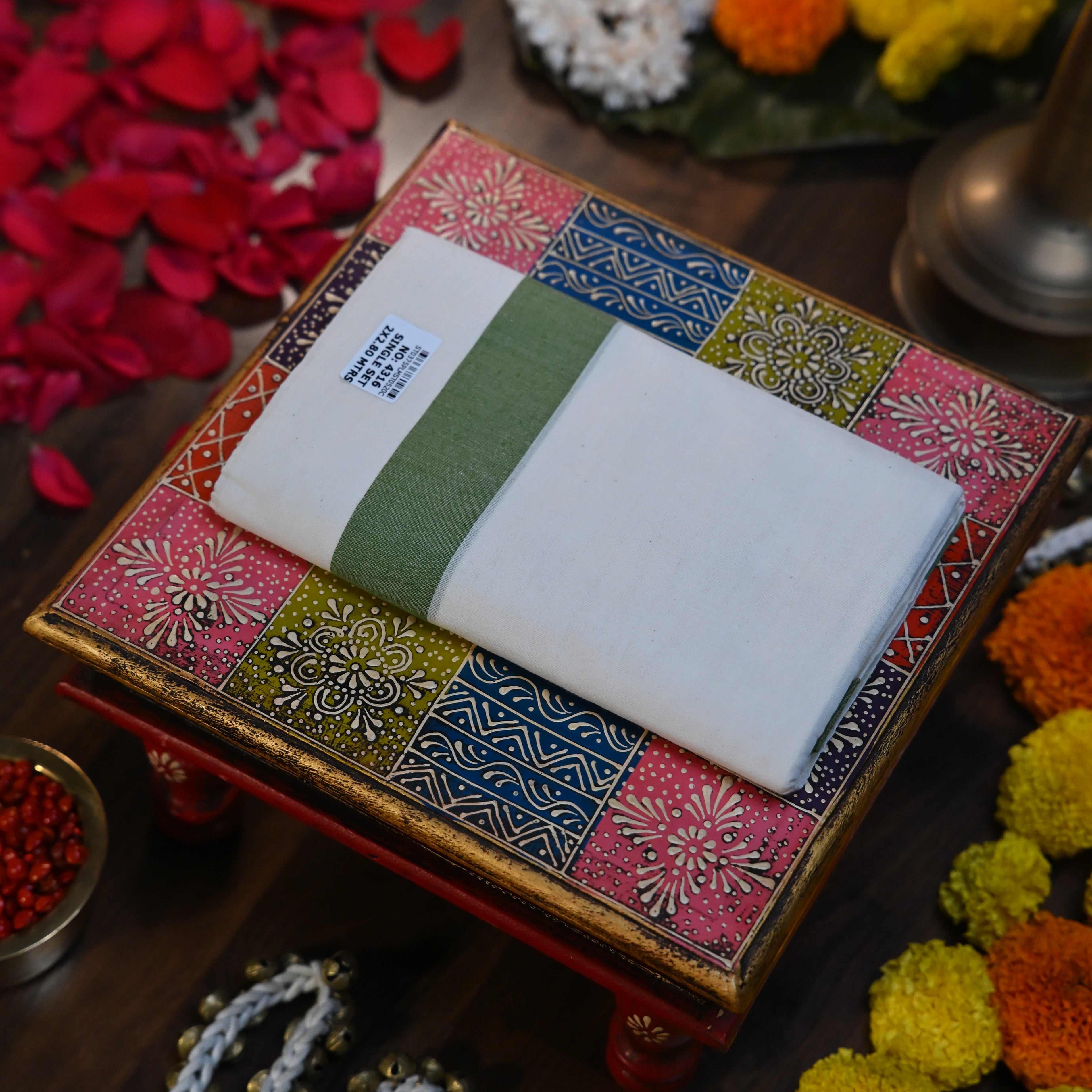 Olive Green Classic Border Set Mundu