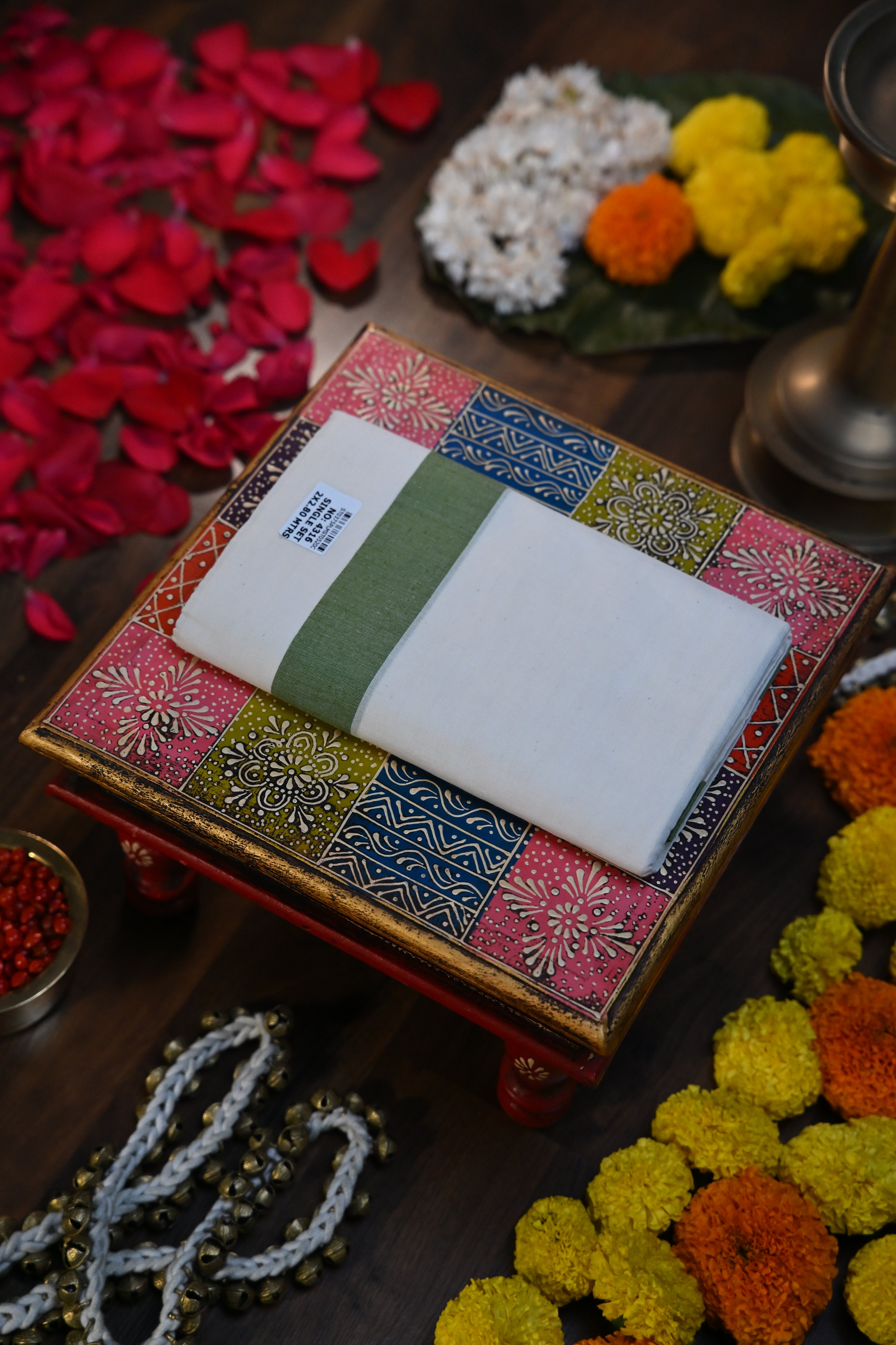 Olive Green Classic Border Set Mundu