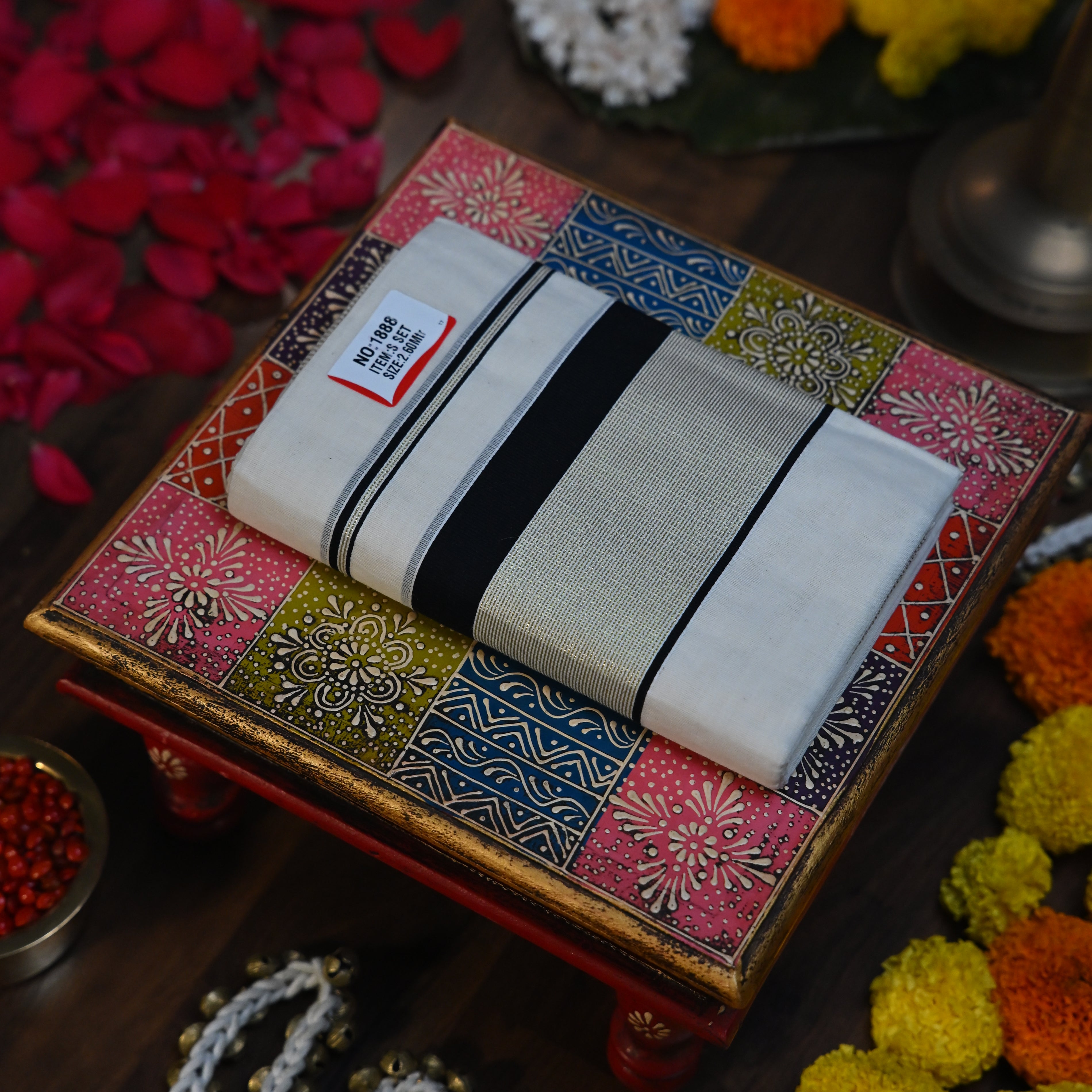 Black & Silver Zari Broad Border Set Mundu