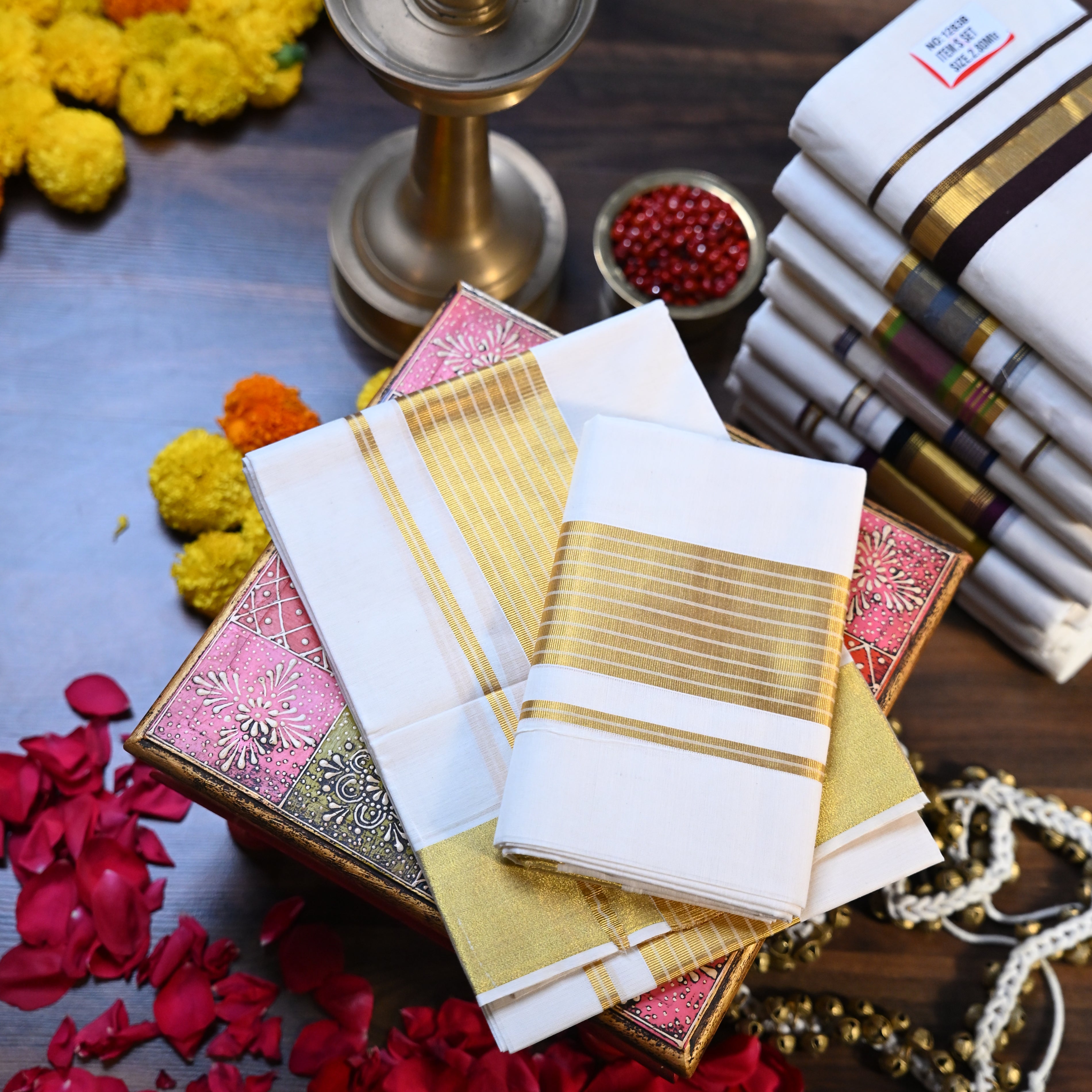 Classic Golden Striped Set Mundu