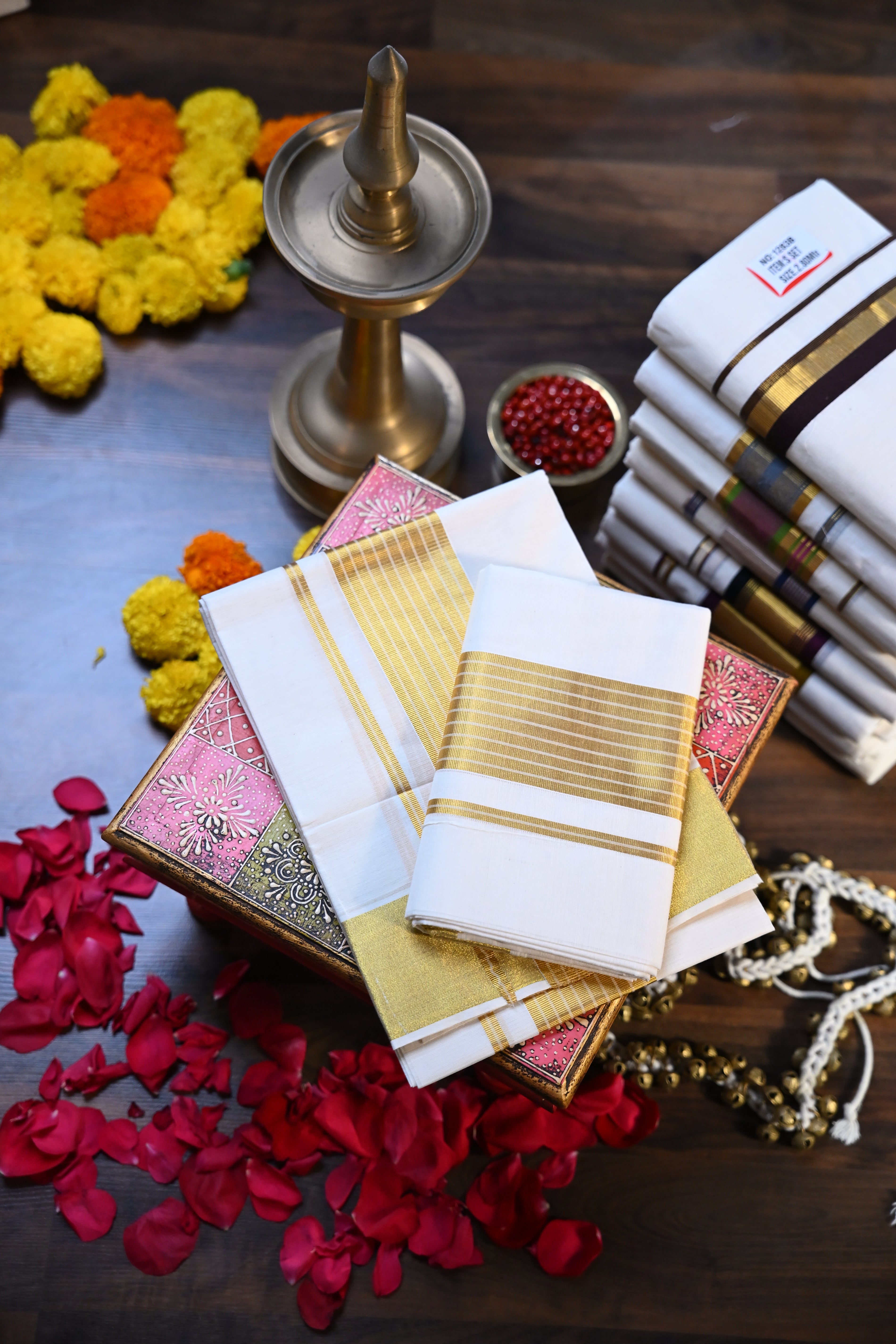 Classic Golden Striped Set Mundu
