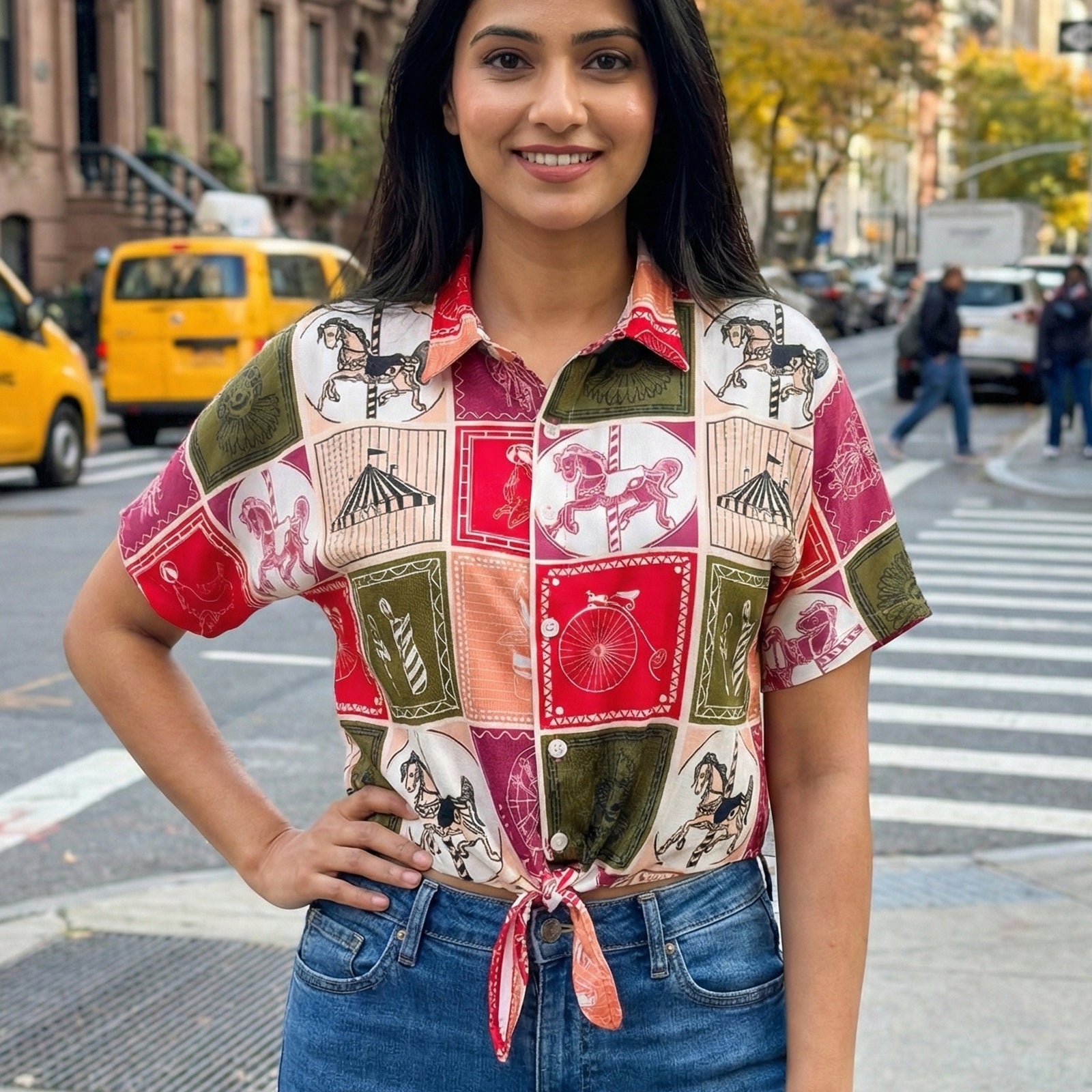 Vintage Carousel Tie-Knot Shirt – Women