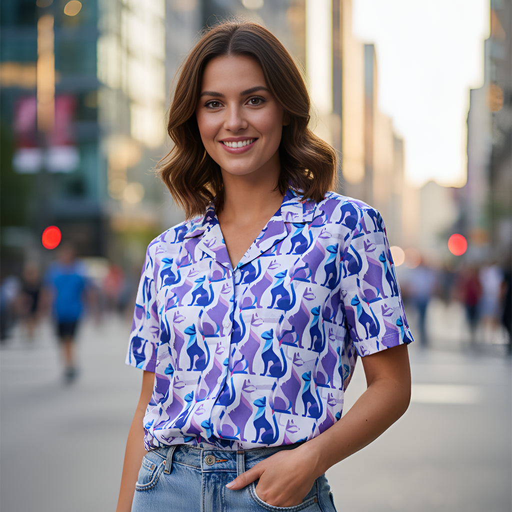 Purple Cat Women's Cuban Collar Shirt